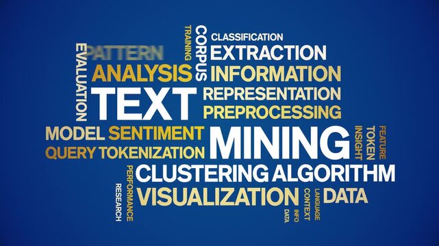 Text Mining animated word cloud-text design animation tag kinetic typography seamless loop.