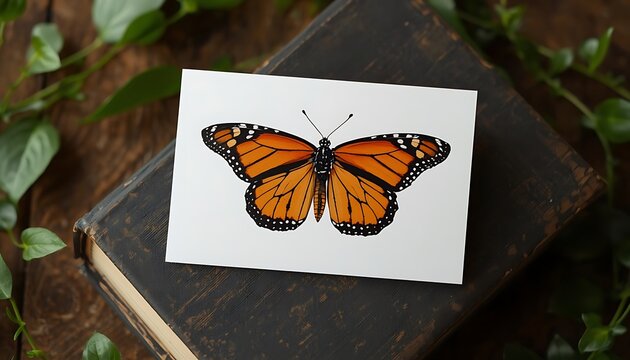 Scientific botanical butterfly illustration on white card. Monarch insect art print for educational and decorative use.