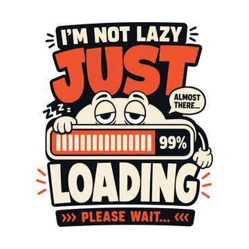 Lazy cartoon sloth with loading bar almost complete Vector