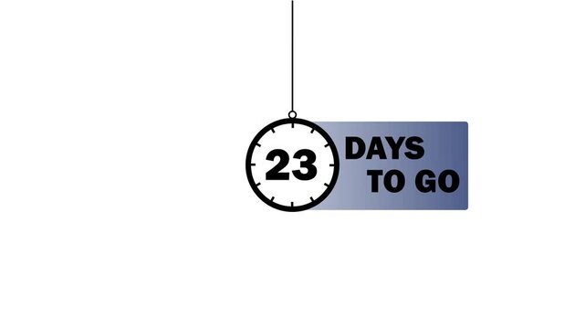 23 days to go countdown timer with swinging pendulum animation for marketing and event promotion clock