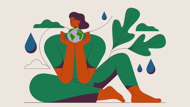 Person holding Earth with anxiety, reflecting on global warming, climate change, water scarcity and ecological crisis for mental health conceptual design