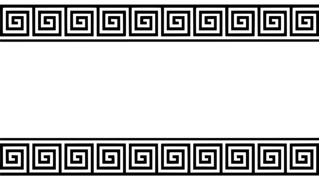 Border Design with Symmetrical Greek Key Squares in Black and White for Decorative Frame and Pattern Concept