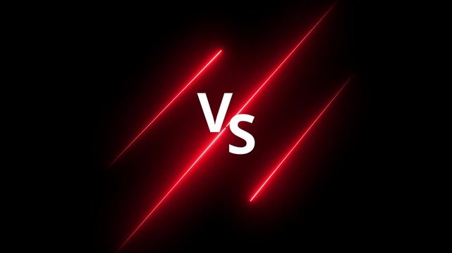 "VS" icon features bold, contrasting letters with sharp edges.Glowing vs versus neon frames loop animation on black background.