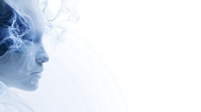 Futuristic AI background with glowing blue neural network glowing from human head profile