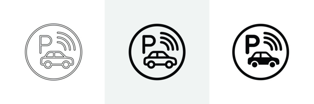 Smart parking assistant sensor icon set with car and signal.