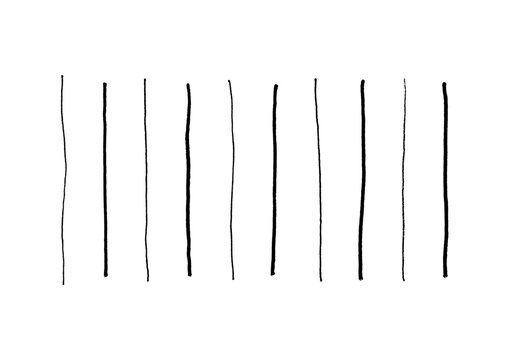 色々な太さのペンで書いた縦線のセット（黒）