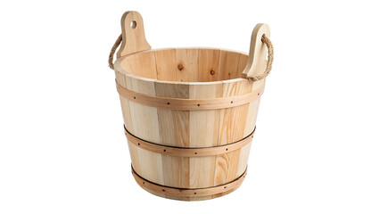 Traditional small wooden bucket sauna pail container layout isolated on transparent background © Hanna