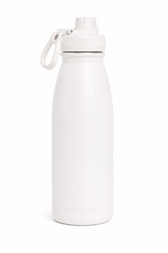 White stainless steel water bottle with cap and loop