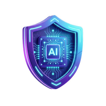 Artificial intelligence digital security shield with glowing circuitry