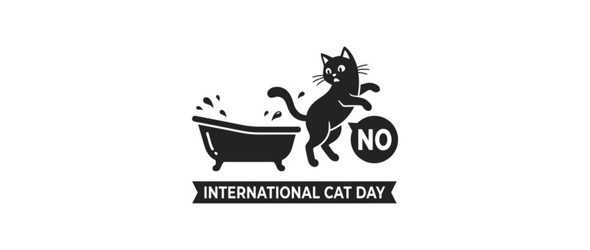 Funny Black Cat Refusing Bath Time with "No" Bubble