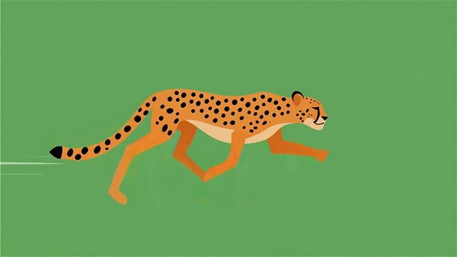 Cheetah Running Vector Animation Loop on Green Screen Chroma Key 5 Seconds Video
