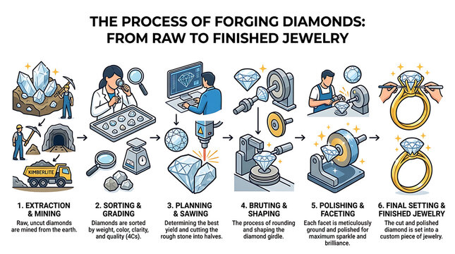 The Process of Forging Diamonds From Raw to Finished Jewelry.