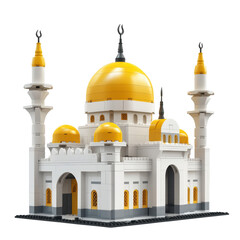 Fototapeta premium Lego Mosque Model Islamic Architecture Toy Building Blocks White Yellow Gray