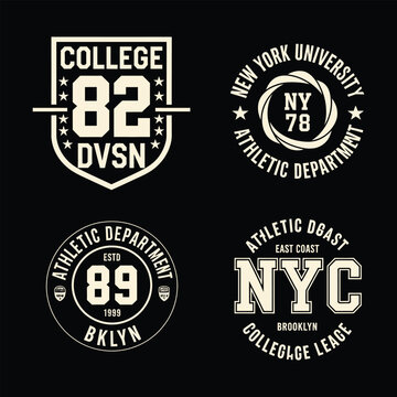 Vintage college athletic badges vector set with retro typography and New York themes