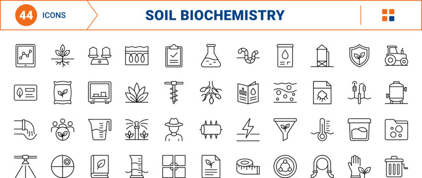 Nitrogen cycle soil line icon set. Vector pictograms of agriculture, biochemistry, ecology, and agronomy elements, thin linear illustration.