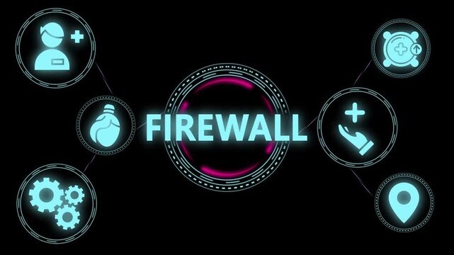 Cybersecurity Firewall Protection in Healthcare: Abstract Digital Network, Data Security, and Patient Record Privacy Concept with Medical Icons.