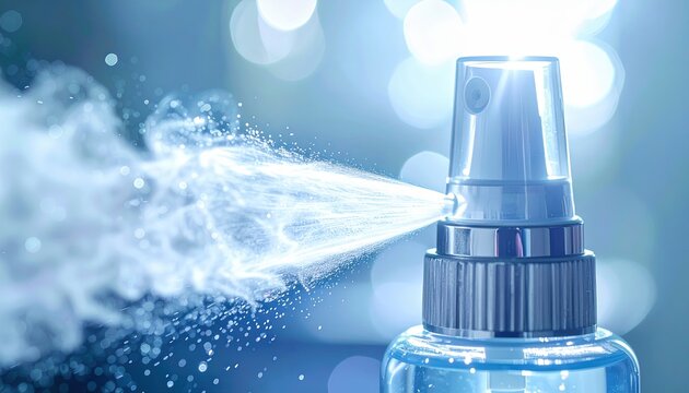 Macro Isopropyl Alcohol Cleaning Mist, Macro Shot of Alcohol Spray in Action