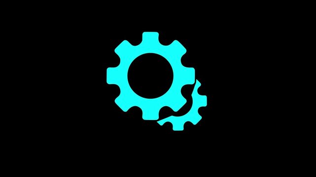 Settings Control Gear Icon with Cyan Cogwheel Symbols in Minimal Digital Design on a Solid Black Background for System Configuration Concepts