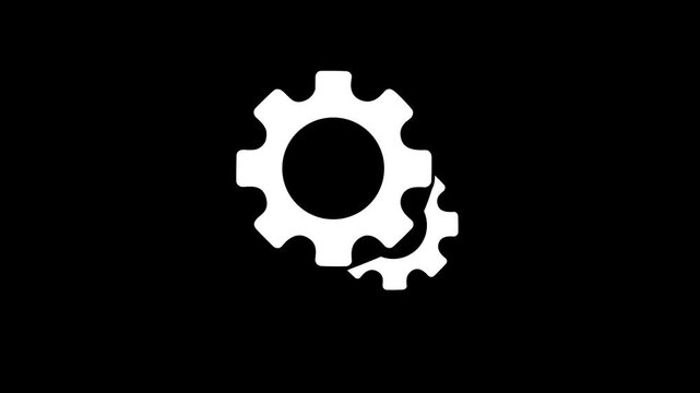 Settings Configuration Interface Symbol with Dual Gear Icons in Minimal White Design on a Solid Black Background for Digital System Concepts