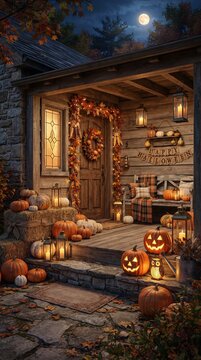 Mysterious Halloween home decor with dark gothic interior design and candlelight
