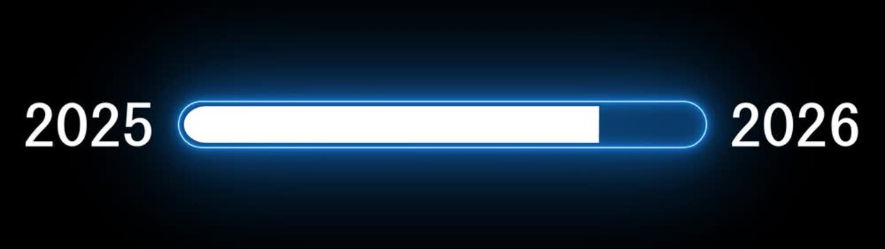 Progress Bar Loading from 2025 to 2026 with Pink Neon Glow, Futuristic New Year Countdown Animation, Concept of Time Passing, Year End Review and Future Planning Motion Graphics, 4K High Quality