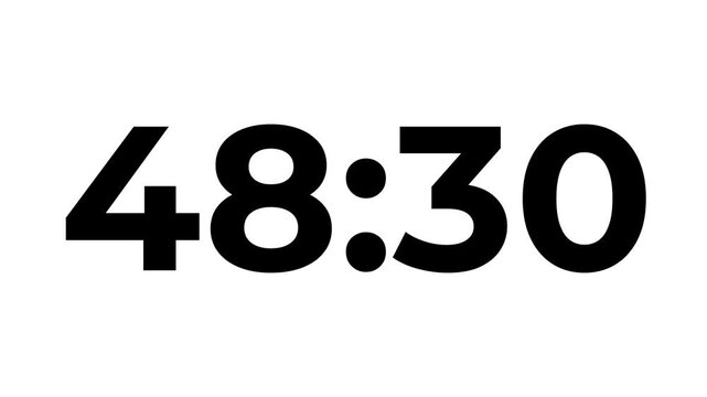 Analog clock icon animation .4K countdown animation, 53 minutes displays a timer counting down minutes.