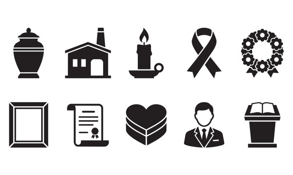 Cremation Service Black Icon Pack