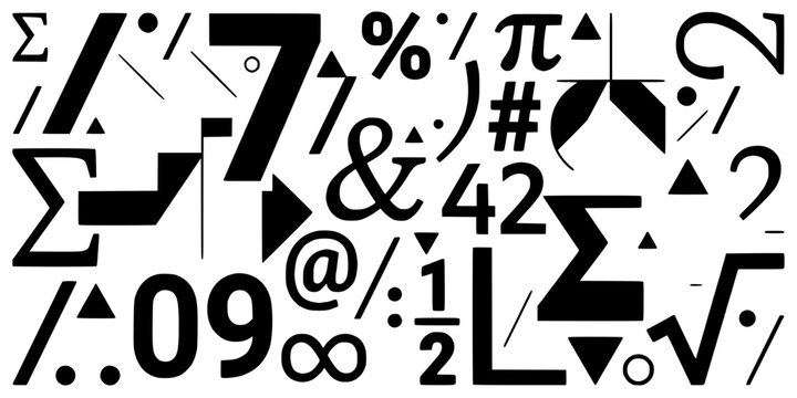 Symbols and Numbers Forming an Abstract Pattern with Mathematical and Typographic Elements Featuring Design, Illustration, Vector