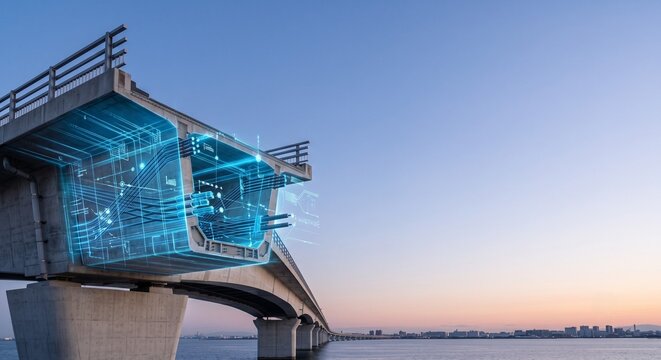 Digital twin technology visualizing bridge engineering structural cross section concept
