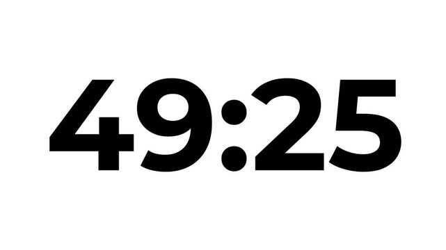 Analog clock icon animation .4K countdown animation, 54 minutes displays a timer counting down minutes.