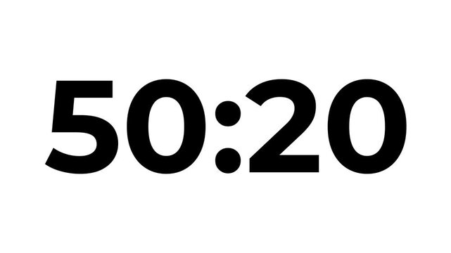 Analog clock icon animation .4K countdown animation, 55 minutes displays a timer counting down minutes