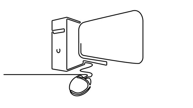 Animated self drawing of Continuous single line drawing of a desktop computer set with monitor and mouse video. Full length one line animation. 4K video