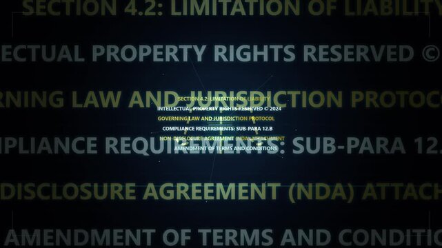 Legal Terms and Conditions Text Animation on Dark Digital Background