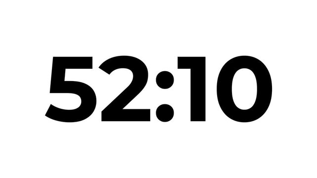 Analog clock icon animation .4K countdown animation, 57 minutes displays a timer counting down minutes