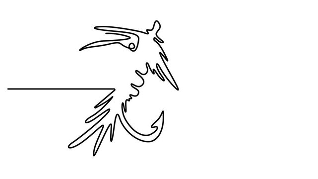 Animated self drawing of Continuous single line drawing of a fishing fly lure isolated on a white background. Full length one line animation. 4K video