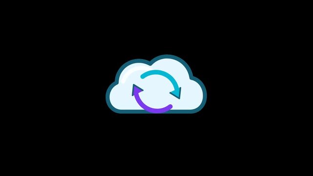 2D animated cloud sync icon on transparent background. Data backup and network synchronization seamless loop