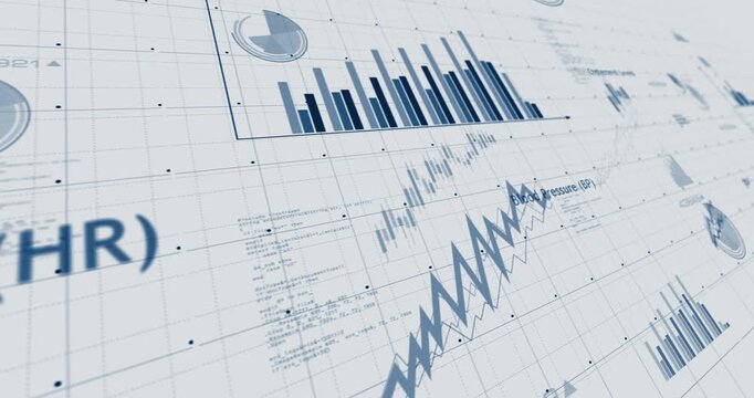 Health heart and body wellness charts and graphs diagram seamless and loopable on paper 3d concept animation