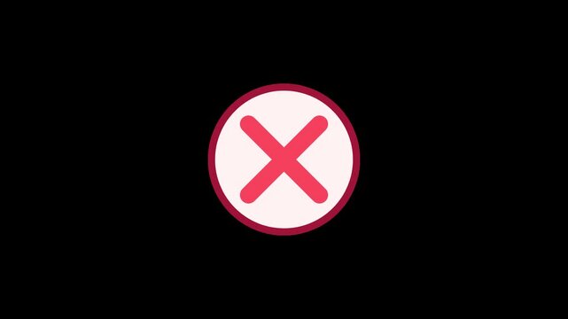 Red cross error icon vibrating. Animated cancel and failure symbol. No or wrong sign concept