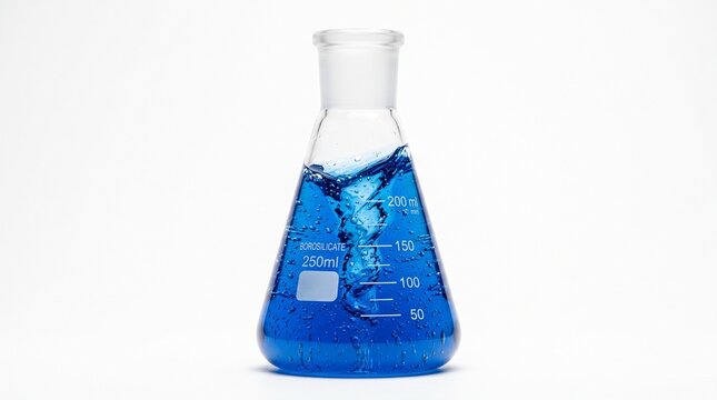 science chemistry laboratory experiment glassware conical erlenmeyer vessel container solution fluid substance reagent compound water aqua azure cyan sapphire cobalt teal turquoise