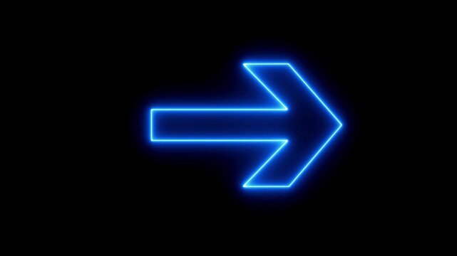 Blue color arrow points to the right. Flashing neon icon to the right arrow. right neon arrow.