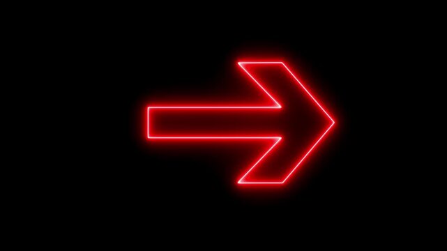 Red color arrow points to the right. Flashing neon icon to the right arrow. right neon arrow.