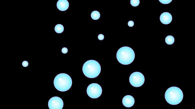 2D animation of light blue soap bubbles rising upwards. Floating water spheres overlay on transparent background