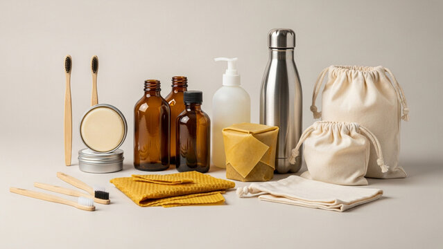 Collection of eco-friendly and sustainable lifestyle products for a zero waste home.