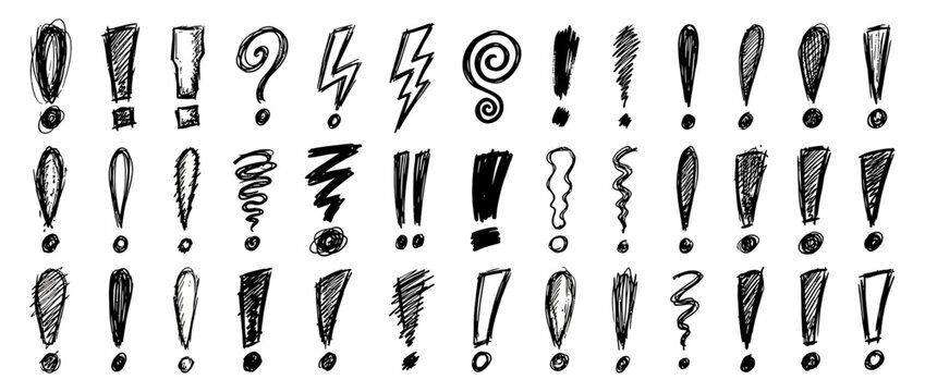 Hand-drawn exclamation marks and question marks collection
