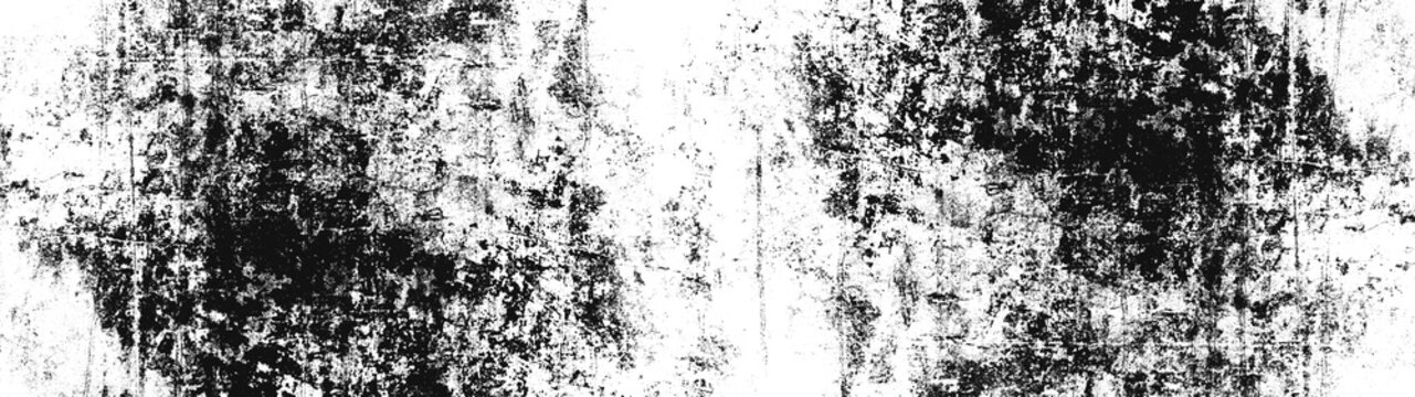 Screen print distressed overlay pattern banner panorama long wide  - Grunge grainy vintage letterpress textures. black imprint texture, isolated on white background