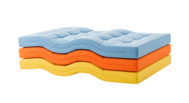 Stack of colorful foam mattress layers with mattress furniture material transparent background as isolated object