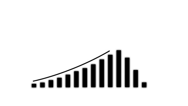 Simple black bar chart with rising trend line isolated on a clean white background for reports