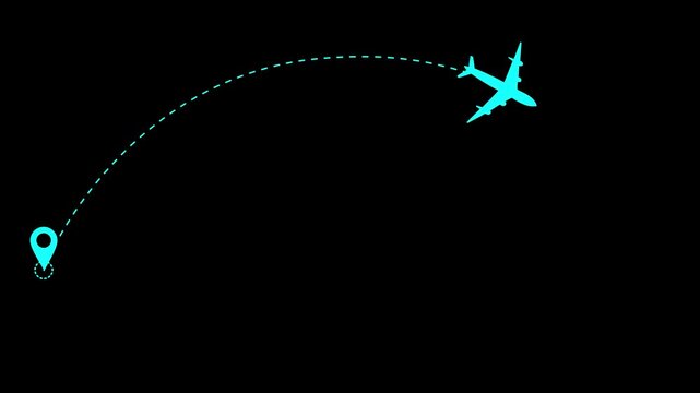 Airplane Travel Route Illustration with Location Pin and Curved Flight Path Symbol on Black Background and Green Background in Minimal Navigation Design Style.