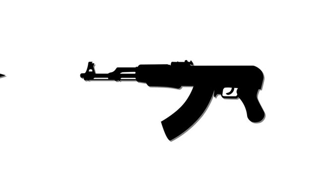 Black gun shouter isolated on white background. Weapon shouter icon animation video.