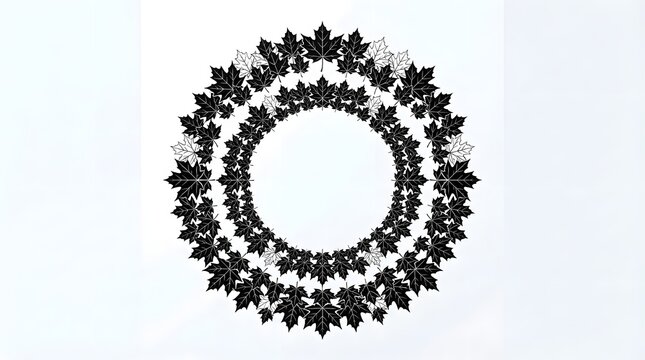 Elegant thanksgiving background with black and white maple leaves in a circular wreath